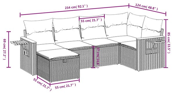 6 részes bézs polyrattan kerti ülőgarnitúra párnával