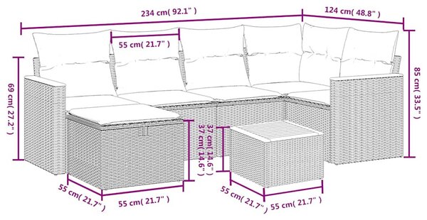 7 részes fekete polyrattan kerti ülőgarnitúra párnával