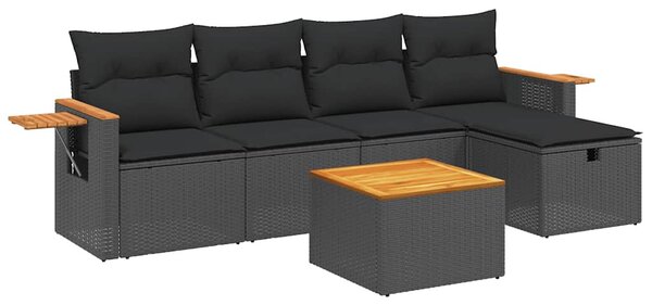 6 részes fekete polyrattan kerti ülőgarnitúra párnákkal