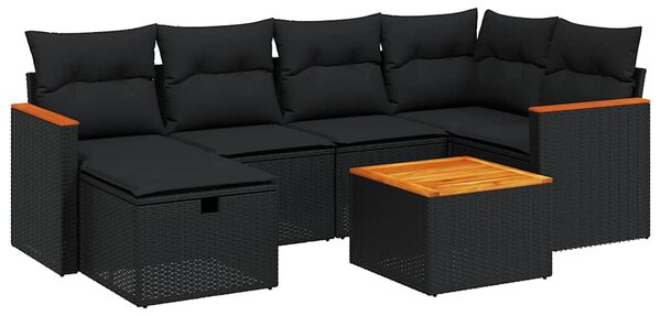 7 részes fekete polyrattan kerti ülőgarnitúra párnával