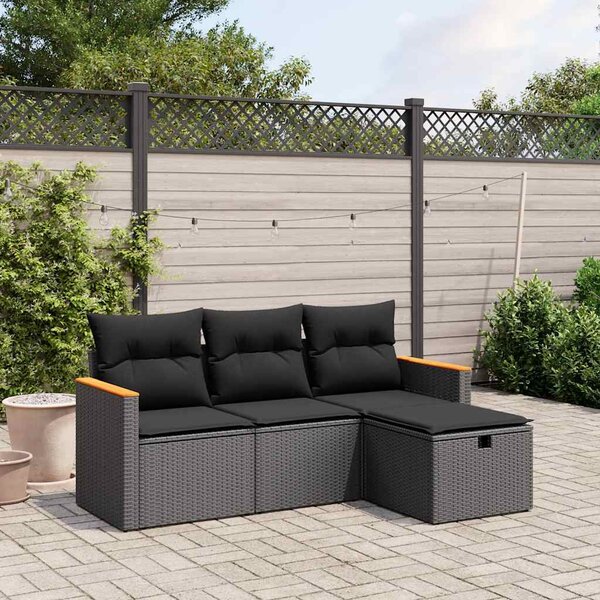 4 részes fekete polyrattan kerti ülőgarnitúra párnákkal