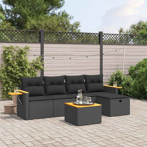 6 részes fekete polyrattan kerti ülőgarnitúra párnákkal
