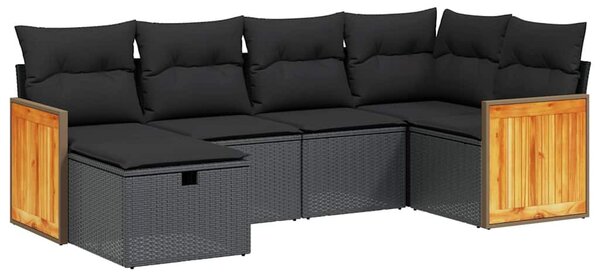6 részes fekete polyrattan kerti ülőgarnitúra párnákkal