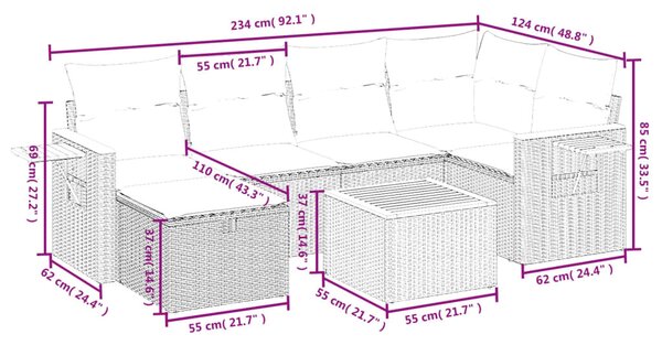7 részes bézs polyrattan kerti ülőgarnitúra párnákkal