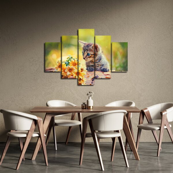 Macska képe ahogy a virágot nézi (150x105 cm)