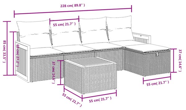 6 részes bézs polyrattan kerti ülőgarnitúra párnával
