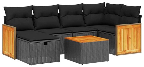 7 részes fekete polyrattan kerti ülőgarnitúra párnával