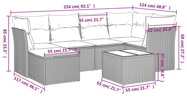 7 részes bézs polyrattan kerti ülőgarnitúra párnákkal