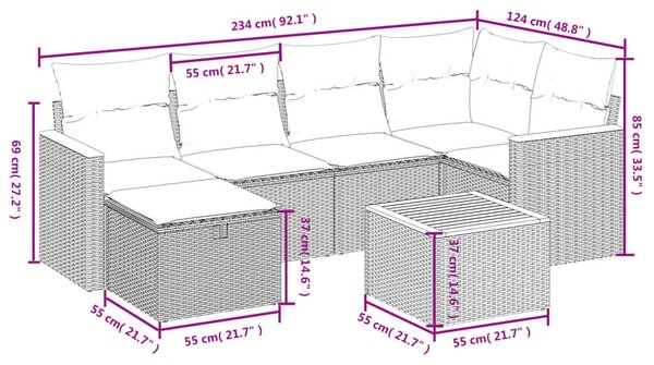 7 részes bézs polyrattan kerti ülőgarnitúra párnákkal