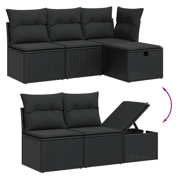 6 részes fekete polyrattan kerti ülőgarnitúra párnákkal