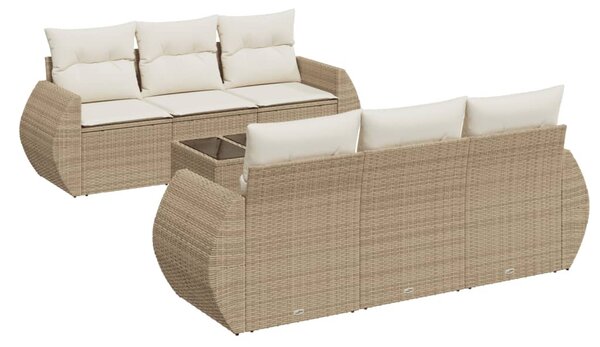 7 részes bézs polyrattan kerti ülőgarnitúra párnákkal