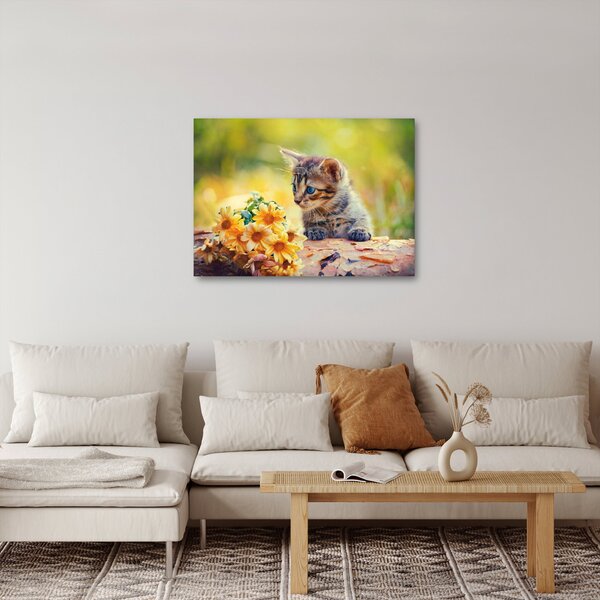 Macska képe ahogy a virágot nézi (70x50 cm)