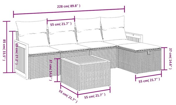 6 részes fekete polyrattan kerti ülőgarnitúra párnákkal