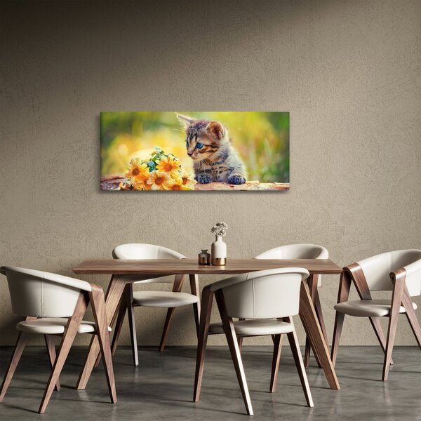 Macska képe ahogy a virágot nézi (120x50 cm)