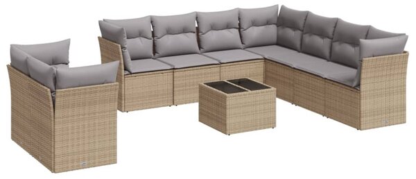 10 részes bézs polyrattan kerti ülőgarnitúra párnával