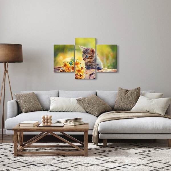 Macska képe ahogy a virágot nézi (90x60 cm)