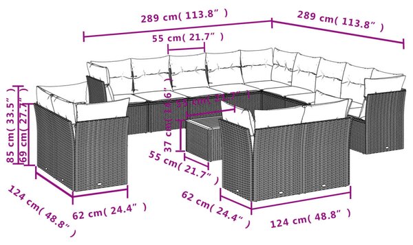 14 részes bézs polyrattan kerti ülőgarnitúra párnával