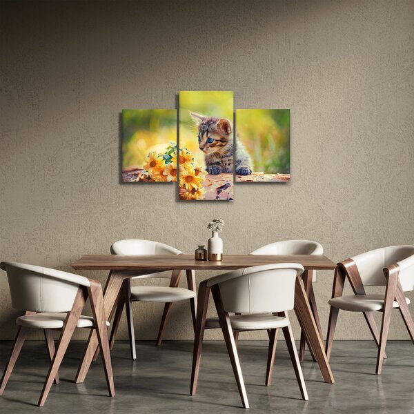 Macska képe ahogy a virágot nézi (90x60 cm)