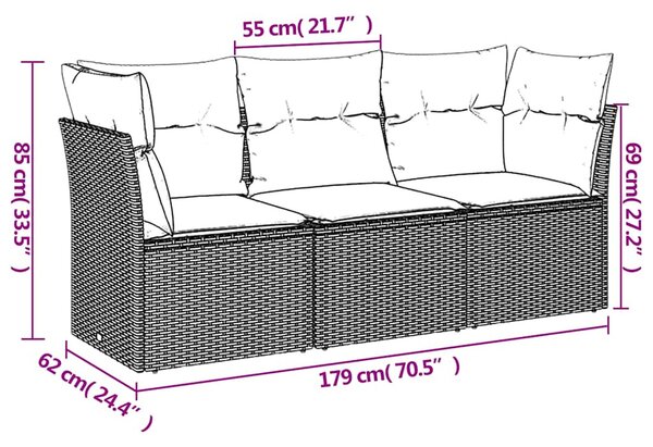 3 részes bézs polyrattan kerti ülőgarnitúra párnákkal