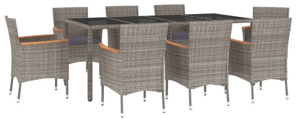 9 részes szürke polyrattan kerti étkezőgarnitúra párnával