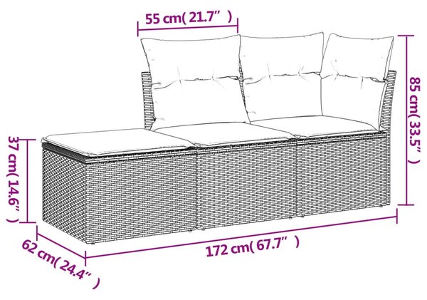 3 részes bézs polyrattan kerti ülőgarnitúra párnákkal