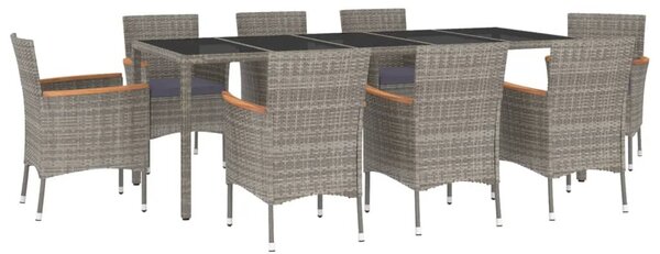 9 részes szürke polyrattan kerti étkezőgarnitúra párnával