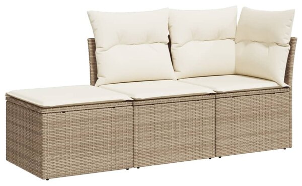 3 részes bézs polyrattan kerti ülőgarnitúra párnákkal