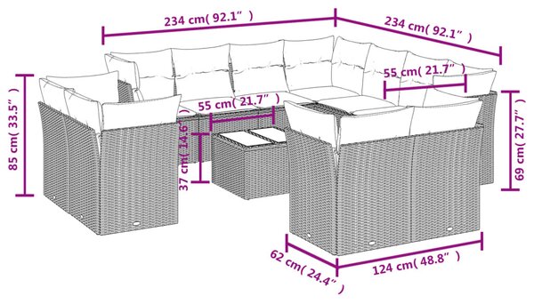 12 részes bézs polyrattan kerti ülőgarnitúra párnákkal