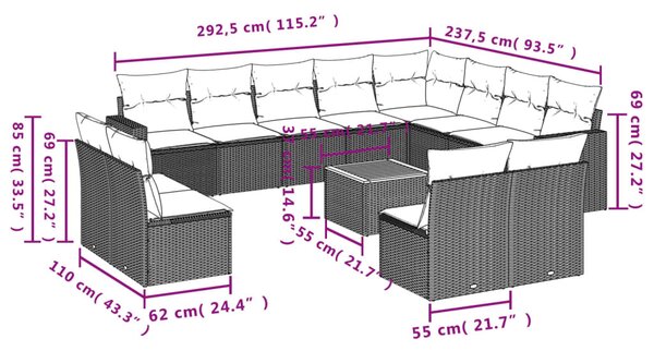 13 részes bézs polyrattan kerti ülőgarnitúra párnákkal