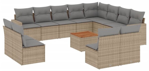 13 részes bézs polyrattan kerti ülőgarnitúra párnákkal