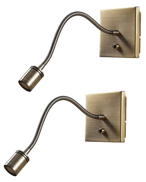 Lindby LED fali lámpa Mayar, 2, sárgaréz, olvasólámpa, 11 cm, Bronz / antik sárgaréz, Hálószoba, fém, Modern