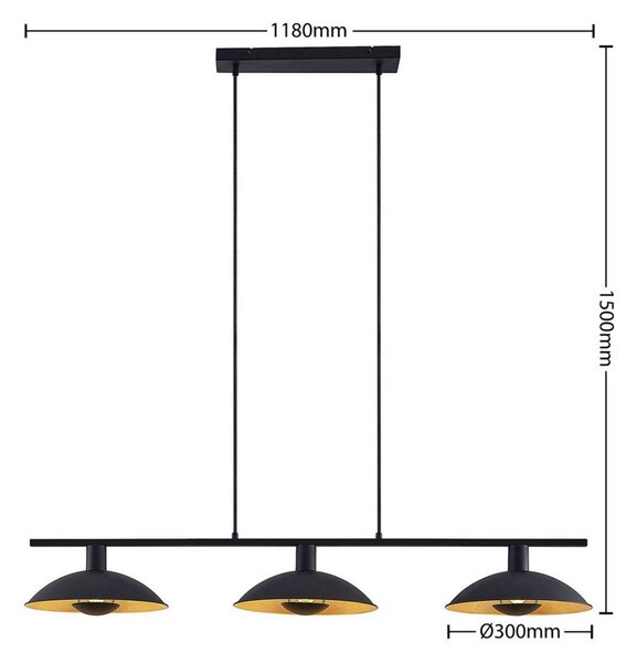 Lindby Narisara függőlámpa, 118cm, E14, 3-lámpás, fekete-arany, dimmelhető, Fekete, Nappali / Étkező, fém, Modern