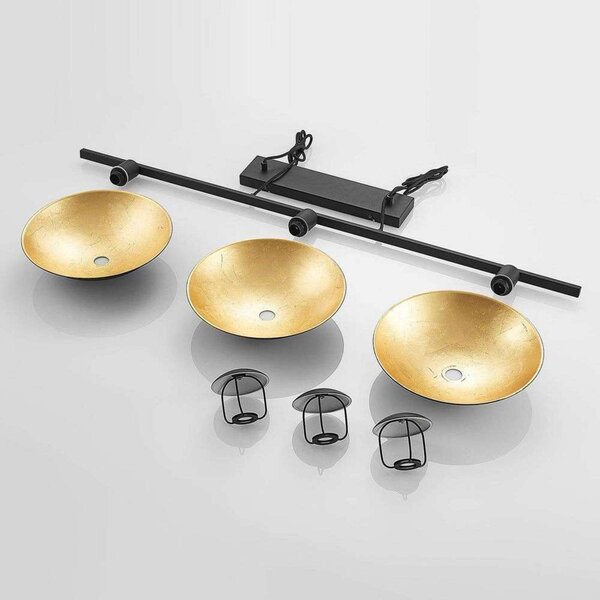 Lindby Narisara függőlámpa, 118cm, E14, 3-lámpás, fekete-arany, dimmelhető, Fekete, Nappali / Étkező, fém, Modern