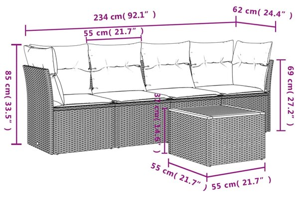 5 részes bézs polyrattan kerti ülőgarnitúra párnákkal