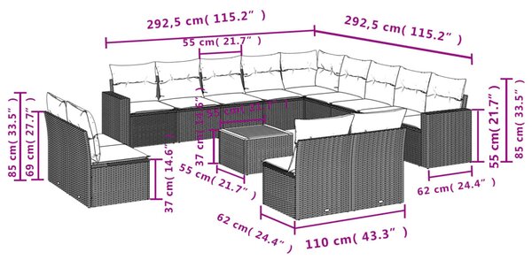 14 részes bézs polyrattan kerti ülőgarnitúra párnával