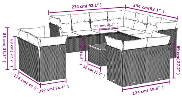 12 részes bézs polyrattan kerti ülőgarnitúra párnákkal