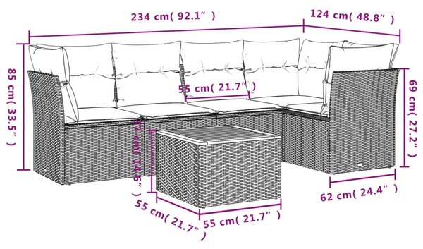 6 részes bézs polyrattan kerti ülőgarnitúra párnával