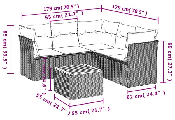 6 részes bézs polyrattan kerti ülőgarnitúra párnával