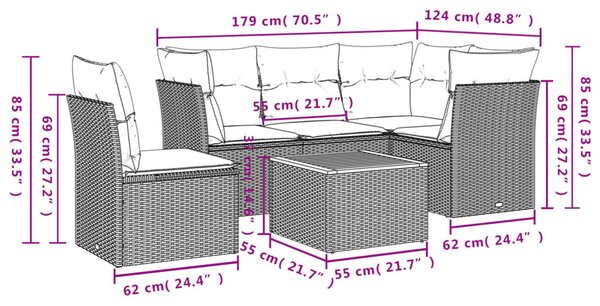 6 részes bézs polyrattan kerti ülőgarnitúra párnával