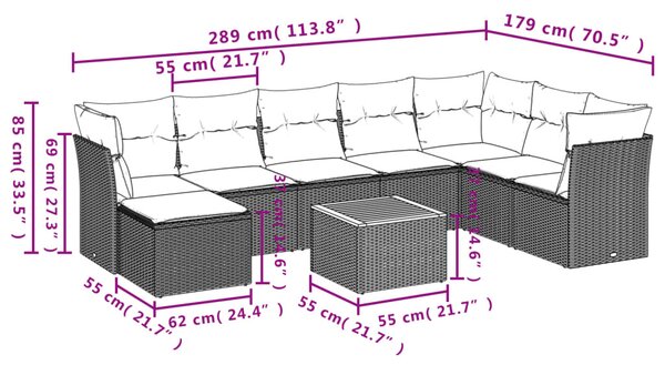 9 részes bézs polyrattan kerti ülőgarnitúra párnákkal