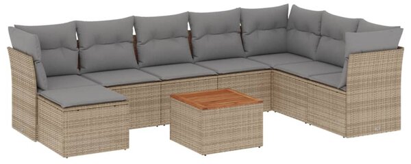 9 részes bézs polyrattan kerti ülőgarnitúra párnákkal