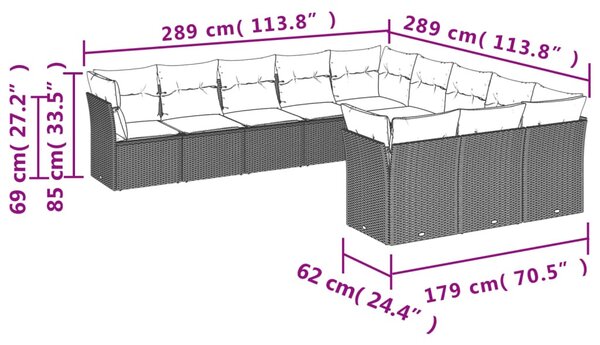 11 részes bézs polyrattan kerti ülőgarnitúra párnákkal