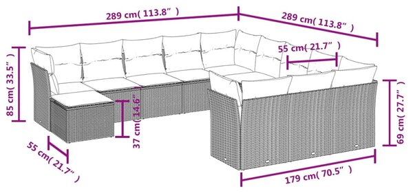 12 részes bézs polyrattan kerti ülőgarnitúra párnákkal