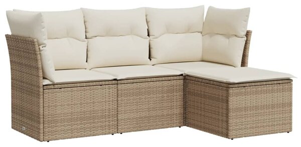 4 részes bézs polyrattan kerti ülőgarnitúra párnákkal
