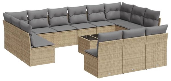 14 részes bézs polyrattan kerti ülőgarnitúra párnával