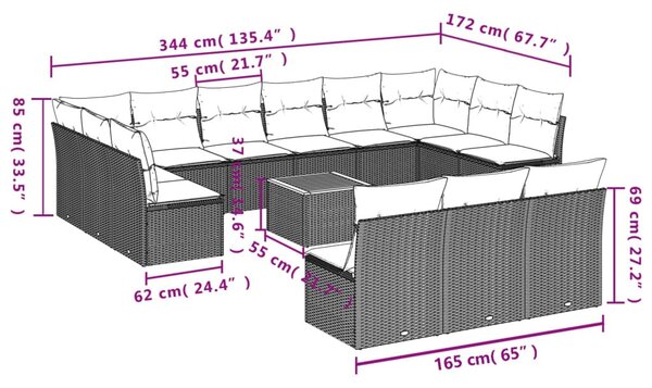 14 részes bézs polyrattan kerti ülőgarnitúra párnával