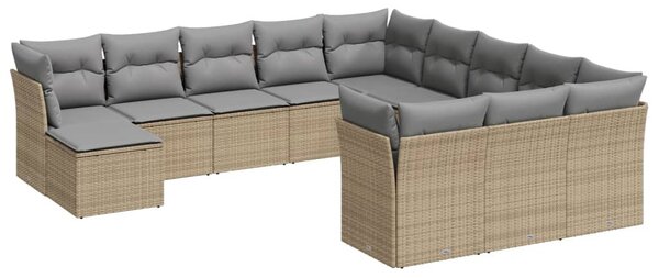 12 részes bézs polyrattan kerti ülőgarnitúra párnákkal