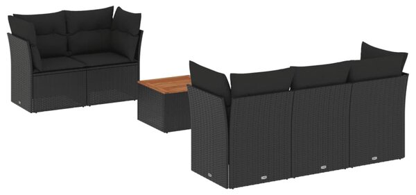 6 részes fekete polyrattan kerti ülőgarnitúra párnákkal