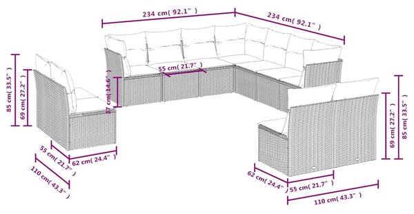 11 részes bézs polyrattan kerti ülőgarnitúra párnákkal