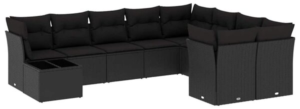 10 részes fekete polyrattan kerti ülőgarnitúra párnákkal